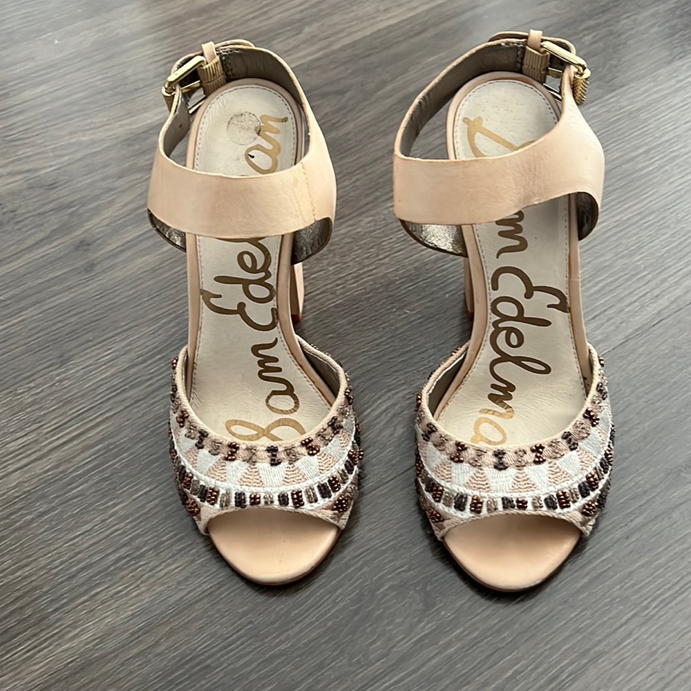 Sam Edelman heeled sandals. Nude with embellishments. Size 6.5 US